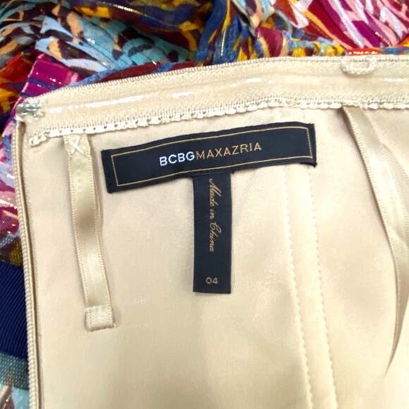 BCBGMaxAzria Inga One Shoulder Silk Maxi Gown Size 4 Begonia Metallic Pleated - Picture 3 of 14